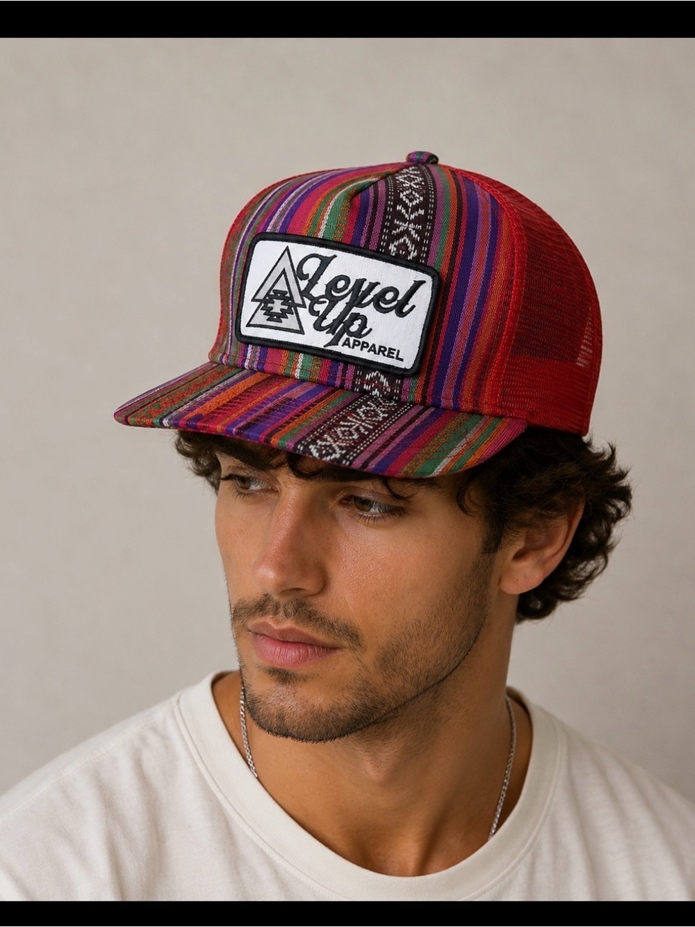 NEW Level Up hat/cap Aztec print red trucker adjustable breathable